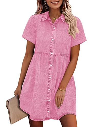 GRAPENT Summer Dresses for Curvy Women Dress to Hide Tummy Mother of The Bride Dresses for Women Button Down Dresses Plus Size Pink Dress Plus Size Dresses Casual Color Aurora Pink Size XX-Large - Image 1