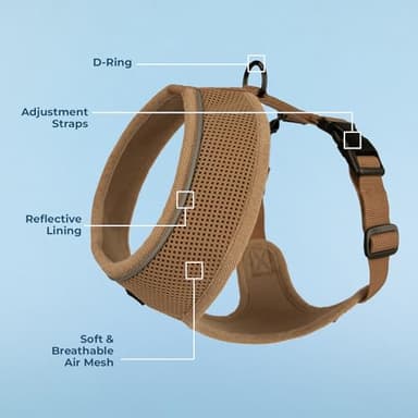 Best Pet Supplies Voyager Mesh Dog Breathable Harness Reflective Stitching, All Weather Adjustable for Walking Training, or Running - Heavy Duty & Durable, 220 Style (Beige), XS - Image 3