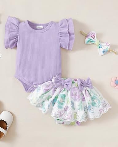 Mioglrie Preemie Clothes Girl Newborn Girl Outfits Infant Baby Girl Clothes Summer Baby Girl Outfits Purple Floral Dress Baby Girls' Clothing - Image 2