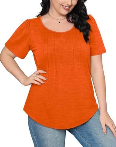 Womens Summer Tops Cute Solid Plain Short Sleeve Dressy Casual T Shirts Curved Hemline Shirts Women's Clothing Orange 3XL - Image 4