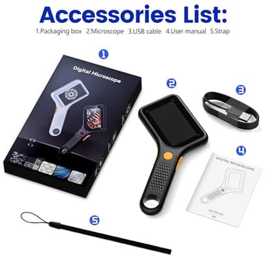 Microscope for Kids Adults - 3 Inch IPS Screen, Ahalfcit Digital Microscope, 500X Handheld Coin Magnifier, 3 Level LED Light, Compatible with Windows, Mac OS (Black) - Image 7