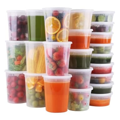 WGCC Deli Containers With Lids 48 Sets - Disposable Soup Container 8oz, 16oz, 32oz - Plastic Food Storage, Leakproof, BPA Free, Microwave/Freezer/Dishwasher Safe - Image 1
