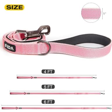 Fida 5 FT Heavy Duty Dog Leash with 2 Comfortable Padded Handles, Traffic Handle & Advanced Easy Snap Hook, Reflective Walking Lead for Large, Medium & Small Breed Dogs, Pink - Image 5