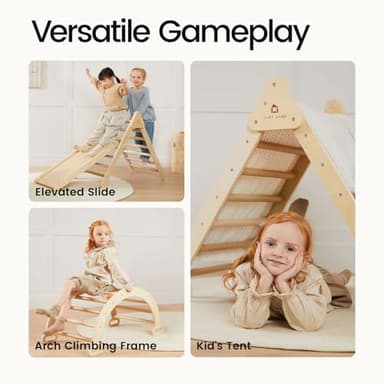 Tiny Land Pikler Triangle Set, 7-in-1 Foldable Pikler Triangle Climbing Toys Set for Kids,Baby Indoor Playground Jungle Gym, Wooden Montessori Climbing Set for Toddler (Natural) - Image 3