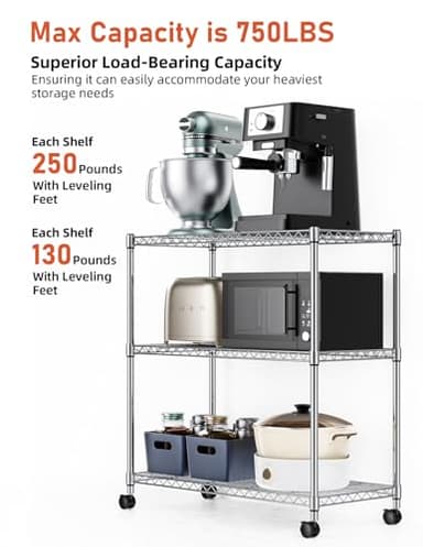 Simple Deluxe 3-Tier Storage Shelves, 750 Lbs Loading Capacity, 24.02" W x 13.78" D x 29.92" H Shelving Unit for Garage, Pantry and Kitchen, Chrome - Image 4