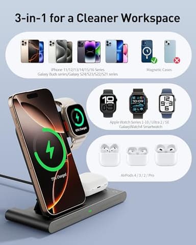 RYND 2025 Travel Portable Wireless Fast Charger for Apple & Android Charging Station,3 in 1 Charging for iPhone17 16 15 14 13 12,Apple Watch Series & Air pods 4 3 2 Pro,Samsung Galaxy - Image 2