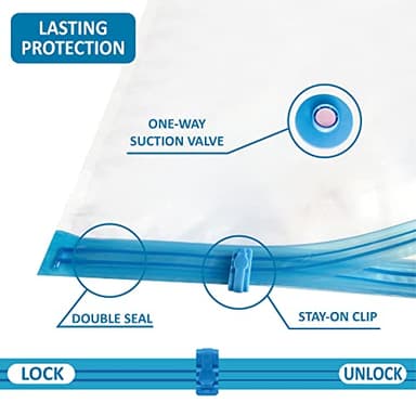 20 Pack Vacuum Storage Bags, Space Saver Bags (4 Jumbo/4 Large/4 Medium/4 Small/4 Roll) Compression for Comforters and Blankets, Sealer Clothes Storage, Hand Pump Included - Image 8