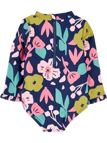 Simple Joys by Carter's Girls' Long Sleeve Zipper One Piece Swimsuit, Floral, 3T - Image 2