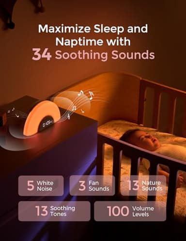 Momcozy DreamSync Tech™ Baby Sound Machine, Night Light, APP Control, Routine Builder, White Noise Machine with 34 Soothing Sounds, Wake Up Light Sunrise Alarm Clock, Wireless Speaker - Image 4