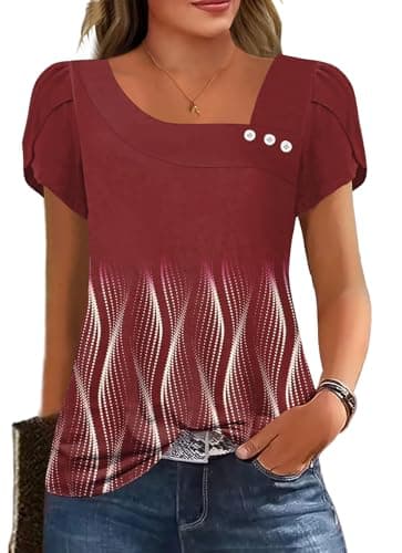 Women's Summer Cute Petal Sleeve Square Neck Tops Loose Fit Floral Print Tees 2025 Trendy Blouse - Image 1