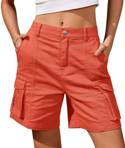 IVIR Bermuda Shorts for Women Long Cargo Outfits for Women Elastic Waisted Summer Shorts Coral Orange Large - Image 1