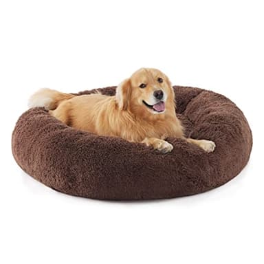Bedsure Calming Dog Bed for Extra Large Dogs - Donut Washable Large Pet Bed, Anti-Slip Round Fluffy Plush Faux Fur Dog Bed, Fits up to 120 lbs Pets, Coffee, 45 inches - Image 1