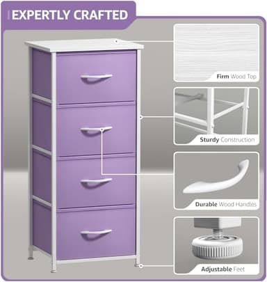 Sorbus Dresser Storage Tower, Organizer Drawers for Closet Boys & Girls Bedroom, Bedside Furniture, Chest for Home, College Dorm, Steel Frame, Wood Top, Fabric Bins (Purple) - Image 4