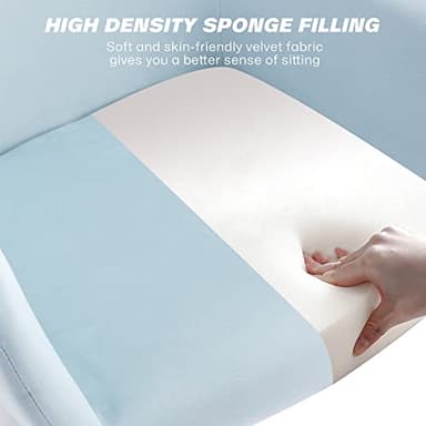 KCC Velvet Office Desk Chair, Comfy Swivel Modern Leisure Armchair with Wheels, Upholstered Comfy Velvet Fabric Makeup Chair Height Adjustable for Teens Women Girls Elegant Home Office, Baby Blue - Image 6