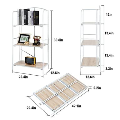 Crofy No Assembly Folding Bookshelf for Living Room, 3 Tier White Collapsible Book Shelf for Home Office, Portable Bookcase Storage Organizer - Image 3