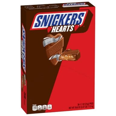 Snickers Milk Chocolate Hearts, 1.10 oz, Pack of 36 - Image 1