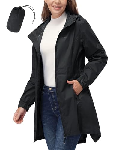 33,000ft Women's Waterproof Long Rain Coats Packable Rain Jacket with Hood Trench Coats Windbreaker - Image 1