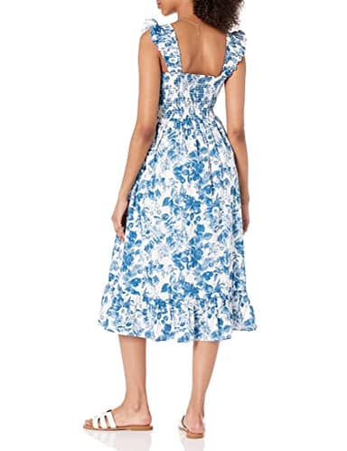 The Drop Women's Kimi Ruffled Shoulder Smocked Midi Dress, Blue Floral, XS - Image 2