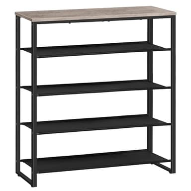 HOOBRO Shoe Rack, 5 Tier Shoe Storage Organizer with 4 Oxford Fabric Shelves and Top Panel, Holds 16-20 Pairs of Shoes, for Entryway and Closet, Industrial, Greige and Black BG50XJ01 - Image 1