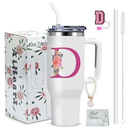 AiHeart Monogrammed Gifts for Women,Wife,Initial Cup,Personalized for Birthday Gifts,Halloween,Thanksgiving Day,Custom Tumbler with Handle 40oz-D - Image 1