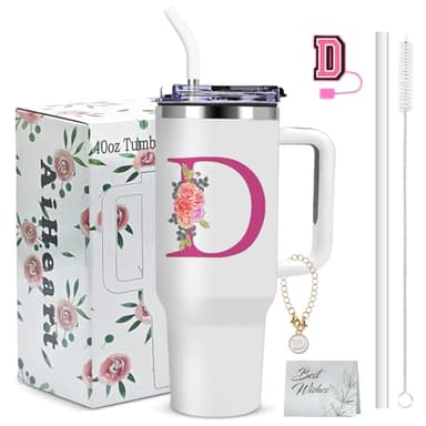 AiHeart Monogrammed Gifts for Women,Wife,Initial Cup,Personalized for Birthday Gifts,Halloween,Thanksgiving Day,Custom Tumbler with Handle 40oz-D - Image 1