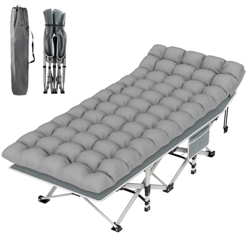 Suteck Camping Cot, Folding Camping Cot Bed for Adults Sleeping 1200D Double Layer Oxford Portable Folding Outdoor Cots for Camping W/Soft Pad Carry Bag for Home Office Nap Beach Travel, 500LBS,Grey - Image 1