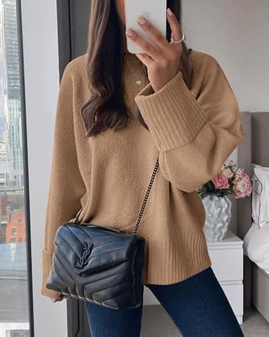 PRETTYGARDEN Women's Fall Oversized Sweaters Casual Crewneck Pullover Long Sleeve Fuzzy Chunky Knit Tops Blouse (Khaki,Large) - Image 7