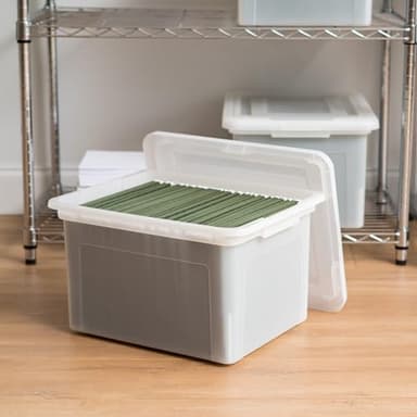 IRIS USA File Box, Plastic File Organizer with Lids for Letter/Legal File, Portable Document Box For Moving, Storage Bin with Durable and Secure Lid, Stackable Nestable BPA-Free, Pearl 35 Qt. 4 Pack - Image 7