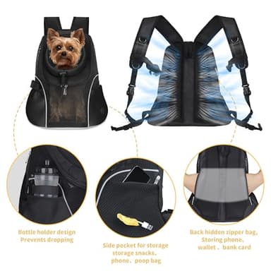 WOYYHO Pet Dog Carrier Backpack Small Dog Front Backpack Ventilated Mesh Dog Travel Back Pack with Safety Belt for Travel Hiking Cycling Outdoor Adventures (Size L: 10-14 lbs, Black) - Image 3