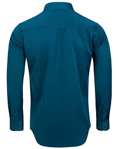 Alimens & Gentle Men's Dress Shirts Long Sleeve Wrinkle-Free Stretch Shirts Solid Formal Button Down Shirt with Pocket Green - Image 2
