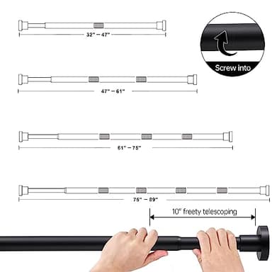 BRIOFOX Shower Curtain Rod Adjustable 32-61 Inch, Spring Tension Shower Rod No Drilling Non Slip, Matte Black - Image 7