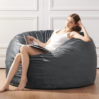 ILPEOD 3 Feet Bean Bag Chair - BeanBag Chairs for Adults, Living Room Furniture Sofa with Soft Micro Fiber Cover, Round Fluffy Couch for Bedroom College Dorm - Grey - Image 2