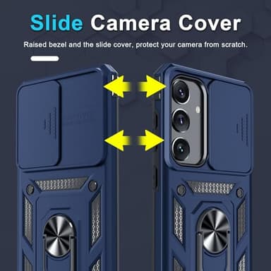 Janmitta Compatible with Samsung Galaxy S25 Plus/S24 Plus Case Built in Slide Camera Lens Cover+Screen Protector+Finger Ring Holder Kickstand,Heavy Duty Shockproof Full Body Phone Cover,Blue - Image 3