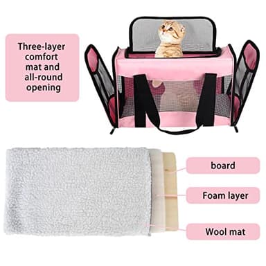 Cat Carrying Case - Pet Carrier Airline Approved, Protable and Breathable Pet Travel Carrier Removable Fleece Pad, Collapsible Cat Carrier Dog Carrier for Medium Cats Small Cats Dogs (Medium, Pink) - Image 4