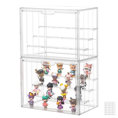 Clear Acrylic Display Case Upgrade 4 Tier Figure Display Case with 3 Movable Plates, Stackable Display Box Showcase with Magnetic Door for Collectibles (Large-2pack) - Image 1