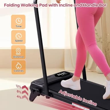 Folding Foldable Walking Pad Treadmill with Handle Bar and Adjustable Incline, 3.5HP Portable Electric Treadmills with Handles for Home Small, Home Treadmills with Incline, 0.6-7.6MPH, 350LBS - Image 4