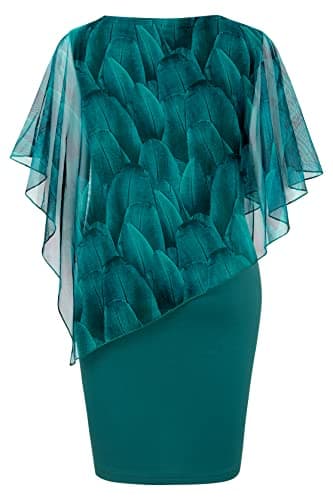 SeSe Code Emerald Green Dress for Women, 2025 Summer Wedding Guest Mesh Cape Overlay Bodycon Knee Length Party Cocktail Formal Pencil Dress XL - Image 2