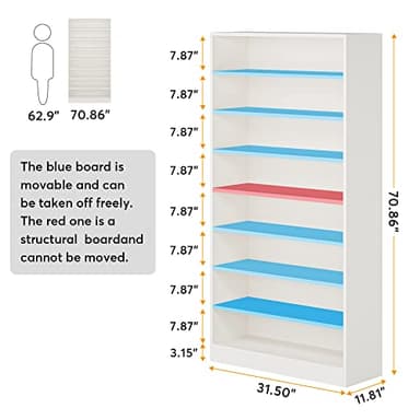 Tribesigns Shoe Cabinet, 9 Tiers 40-45 Pairs Heavy Duty Wood Freestanding Shoe Storage Cabinet, 70.8'' Tall Shoe Cabinet with Open Storage for Entryway, White - Image 2