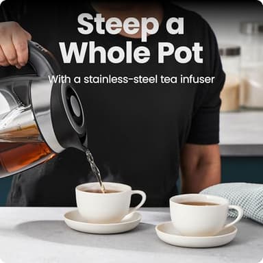 Chefman Electric Kettle with Temperature Control, 5 Presets LED Indicator Lights, Removable Tea Infuser, Glass Tea Kettle & Hot Water Boiler, 360° Swivel Base, BPA Free, Stainless Steel, 1.8 Liters - Image 6