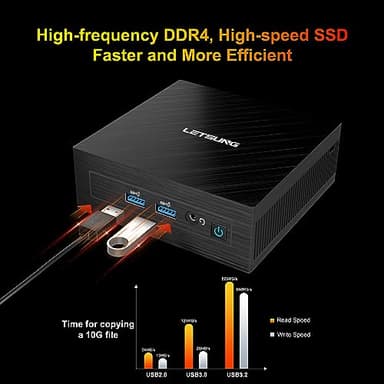 LETSUNG GoLite 11 Mini PC with Intel Celeron N4000 (2.6GHz), 8GB RAM 128GB NVMe PCIe SSD Mini Desktop Computer, 4K Dual Display, WiFi 5/BT4.2, 4*USB 3.2 Ports, VESA Mount for Home/Office/School - Image 3