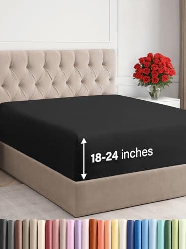 Extra Deep Queen Fitted Sheet - Hotel Luxury Single Fitted Sheet Only - Easily Fits 18 inch to 24 inch Mattress - Ultra Soft, Wrinkle Free w/Extra Deep Pockets - Easy-Care, Breathable & Comfy - Black - Image 1