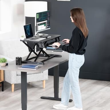 VIVO 32 inch Desk Converter, K Series, Height Adjustable Sit to Stand Riser, Dual Monitor and Laptop Workstation with Wide Keyboard Tray, Black, DESK-V000K - Image 9