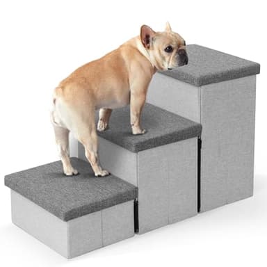 Heeyoo Dog Stairs with Storage, Foldable Dog Steps for Small Dogs, 3 Tiers Non-Slip Pet Stairs for High Beds Or Couch and Sofa, Hold up to 200 lbs Pet Cat - Image 1