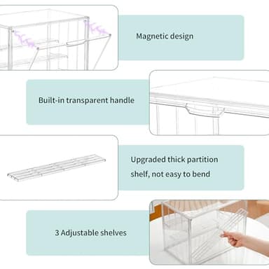 Attelite Acrylic Display Case,Upgrade 4 Tiers Clear Display Case with 3 Adjustable Divider, 2 Pack Stackable Large Storage Box with Magnetic Door for Collectibles Action Figures - Image 3
