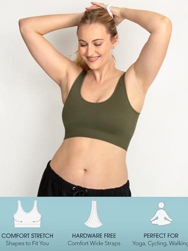 Fruit of the Loom Women's 360 Stretch Longline Sport, Comfortable Wireless Bras, Seamless Full-Coverage for a Natural Shape, Desert Dusk/Olive Night/Black - Image 5
