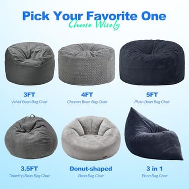 Hobestluk 3 in 1 Bean Bag Chair Giant Bean Bag Chairs for Adults with Plush Faux Fur Cover Convertible Bean Bag Floor Cushion with Machine Washable Cover for Living Room (Plush Dark Grey) - Image 8