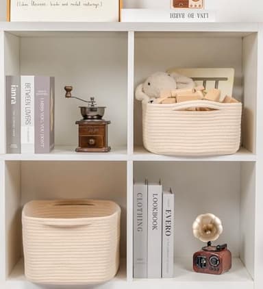 CubesLand Cube Storage Organizer Basket Bin, Cube Shelf Shelves Cotton Rope Basket, Durable Woven Rectangular Basket for Organizing, Nursery Toys Basket, 14x10x7.08IN Beige Basket - Image 4