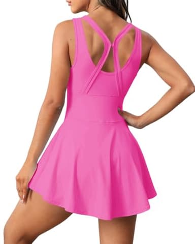 Gyiefcg Womens Sleeveless 2-in-1 Athletic Tennis Golf Dress Underneath Workout Active Dresses with Built-in Shorts Rose Red - Image 4