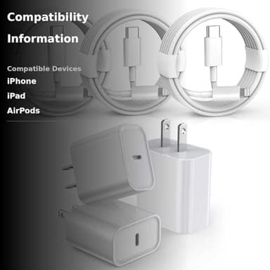 3 Pack Fast Charger iPhone,【Apple MFi Certified】6FT iPhone Charger Fast Charging USB C Block Wall Adapter 6 Foot Type C to Lightning Cable for iPhone 14 Pro Max/14 Plus/13 Pro/12/12Pro/11/XS/X,AirPods - Image 3