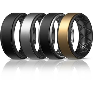 Egnaro Silicone Rings for Men 1/4/6 Multipack of Breathable Mens Silicone Rubber Wedding Rings Bands - Step Edge - Image 1
